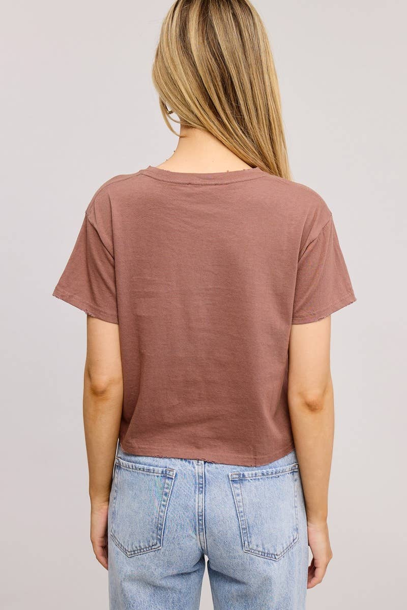 Free Bird Graphic S/S Seamless Faux Crop With Grinded Edges