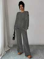 Striped Knit Jumpsuit Boutique Wide Leg Ribbed Loungewear