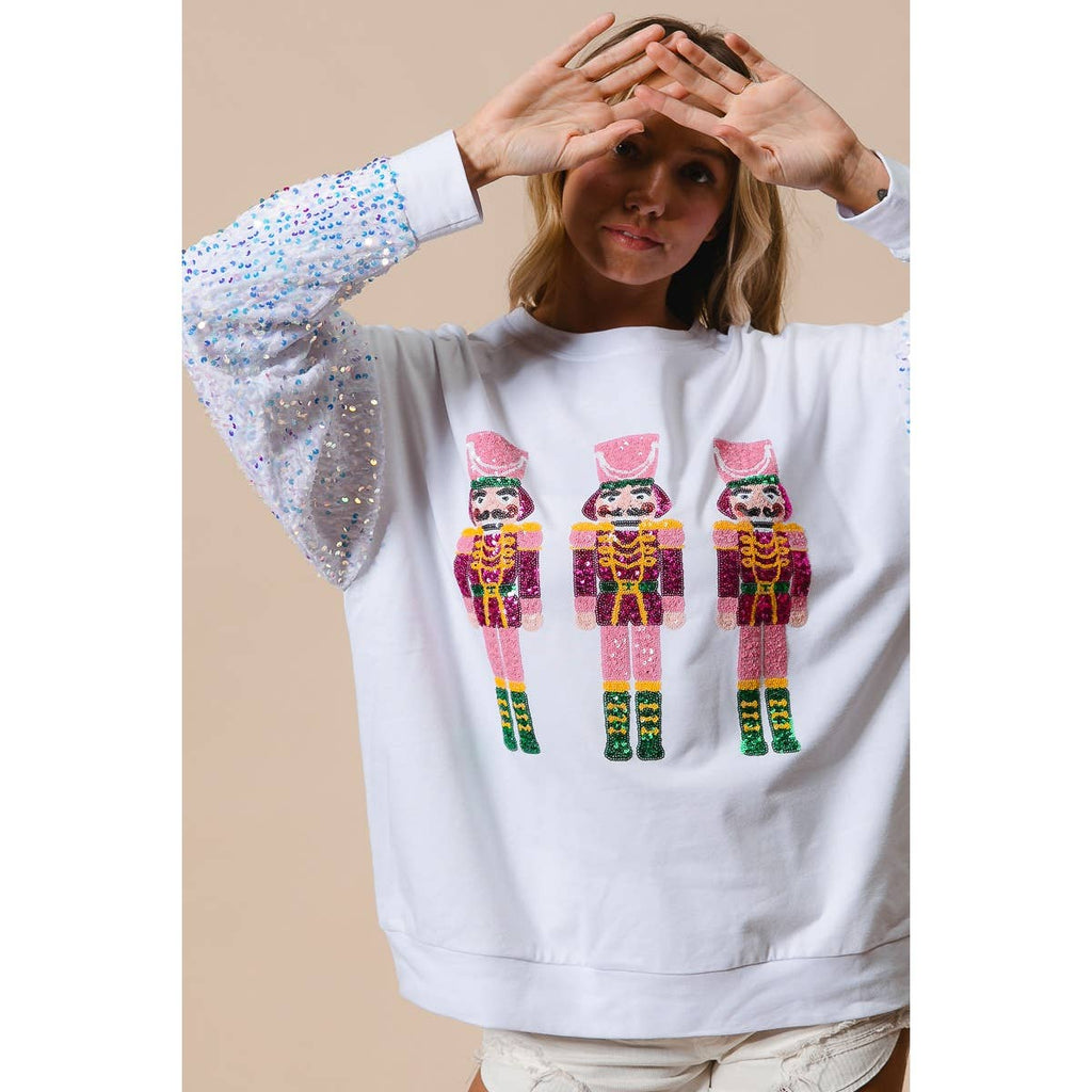 SEQUIN NUTCRACKERS VELVET SEQUIN WASHED PULLOVER