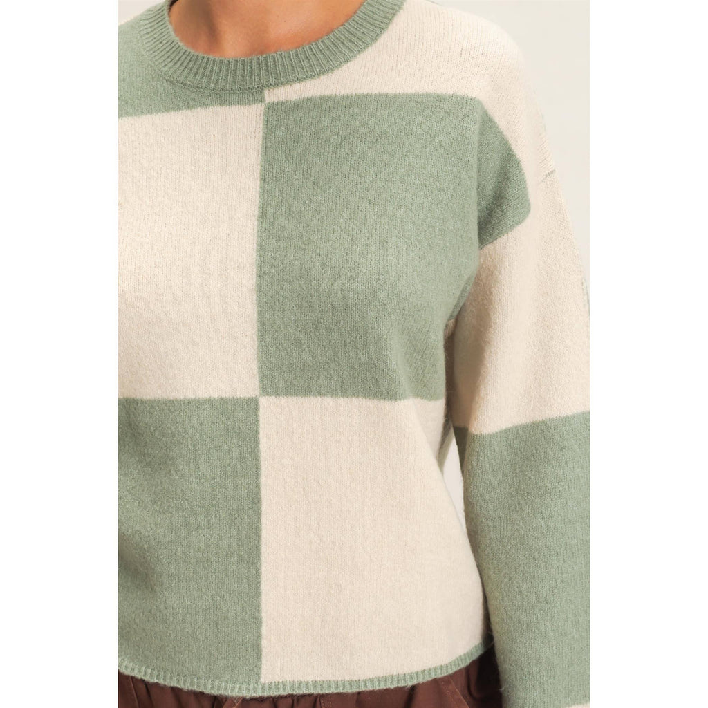 Crew Neck Checkered Sweater