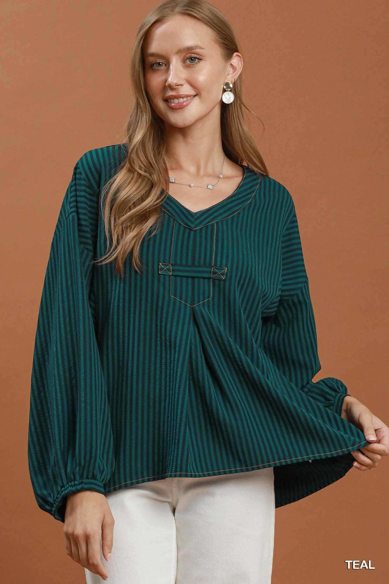 Seersucker Stripe Hi-low Blouse