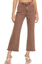 Acid Wash High Waist Frayed Hem Bootcut Pants