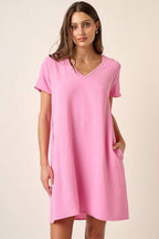 CD1565-AIRFLOW V-NECK SHORT SLEEVE SHIFT DRESS