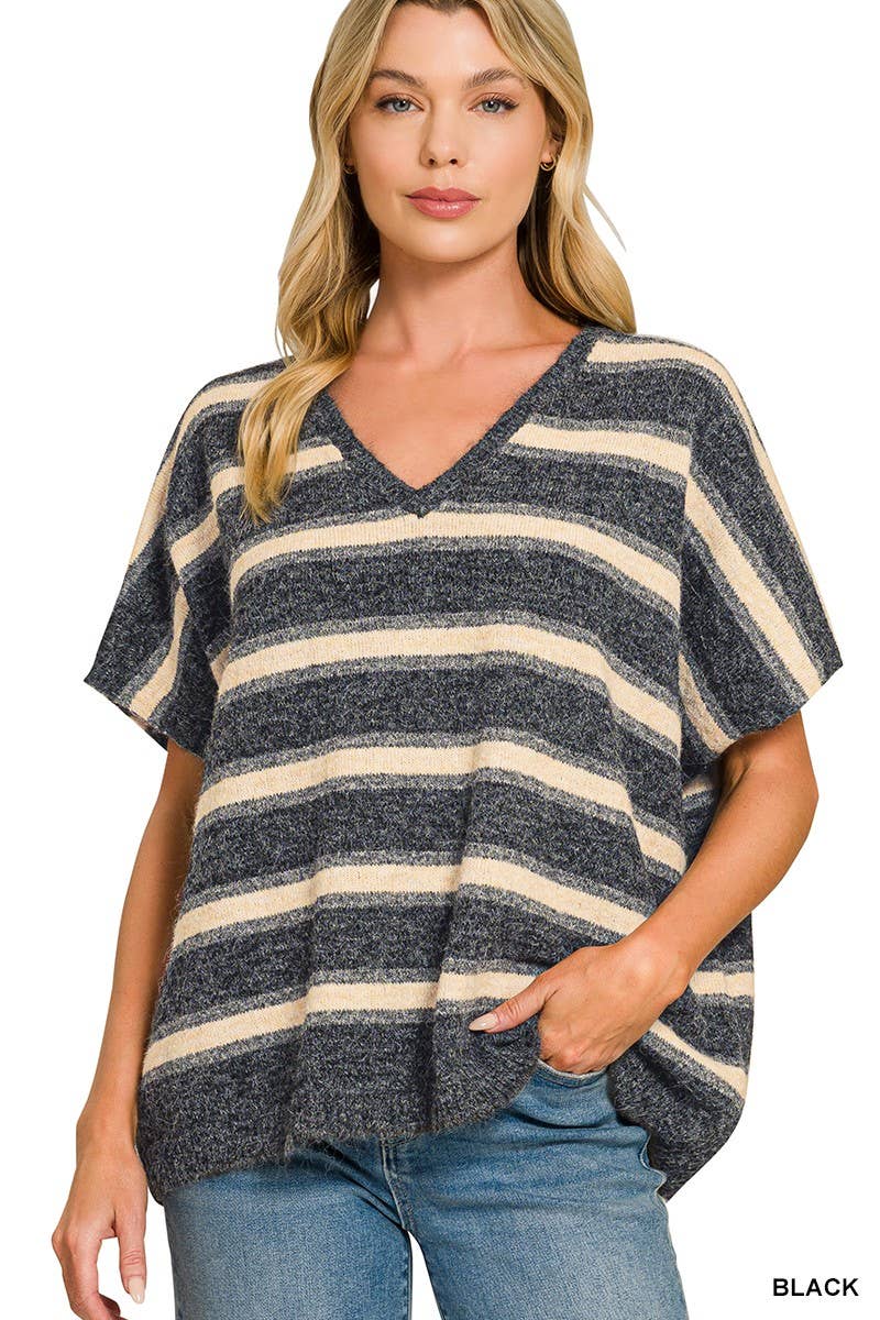 Wool Blend Stripe V-neck Boxy Sweater
