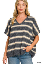 Wool Blend Stripe V-neck Boxy Sweater