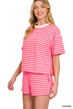 Spring Striped Cotton Tee & Shorts Set