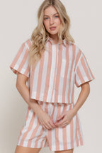 Short Sleeve Shirt & Wide Stripe Linen Effect Shorts Set