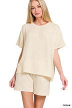 `.SI-26647 Corded Rib Short Sleeve Tee & Short Pants 2PC Set