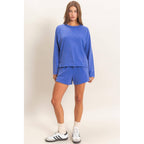 Mineral Wash Long Sleeve Raw Edge Top & Shorts Set