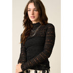 TEXTURED MOCK NECK LACE MESH TOP