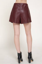Front Ruched Faux Leather Skort