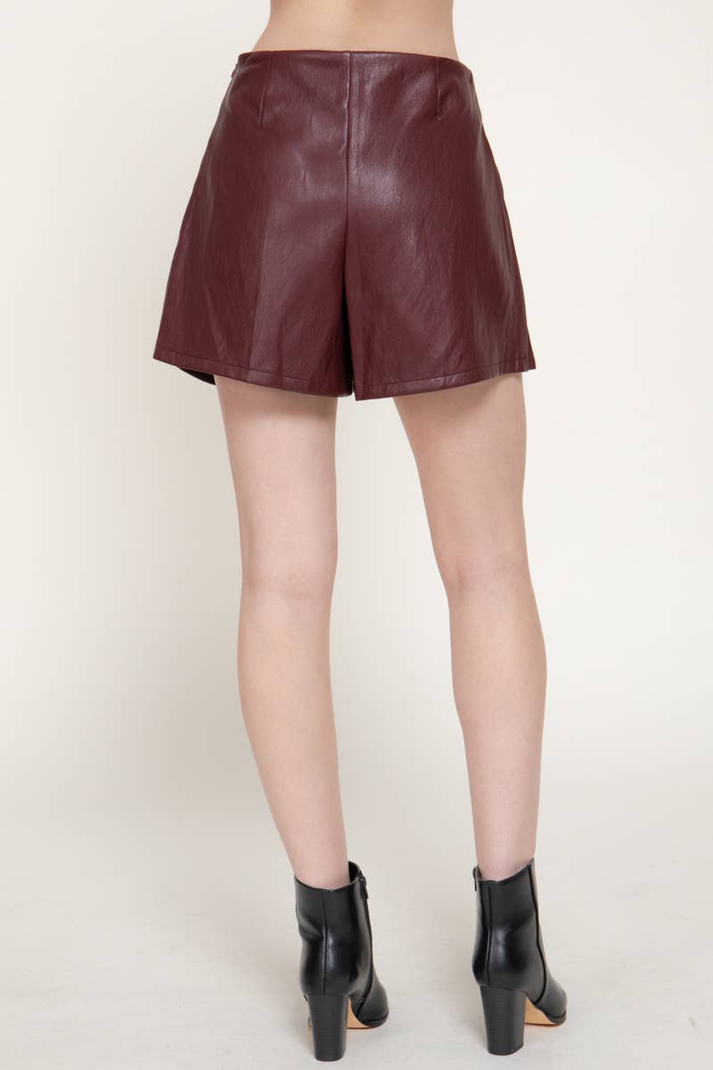 Front Ruched Faux Leather Skort