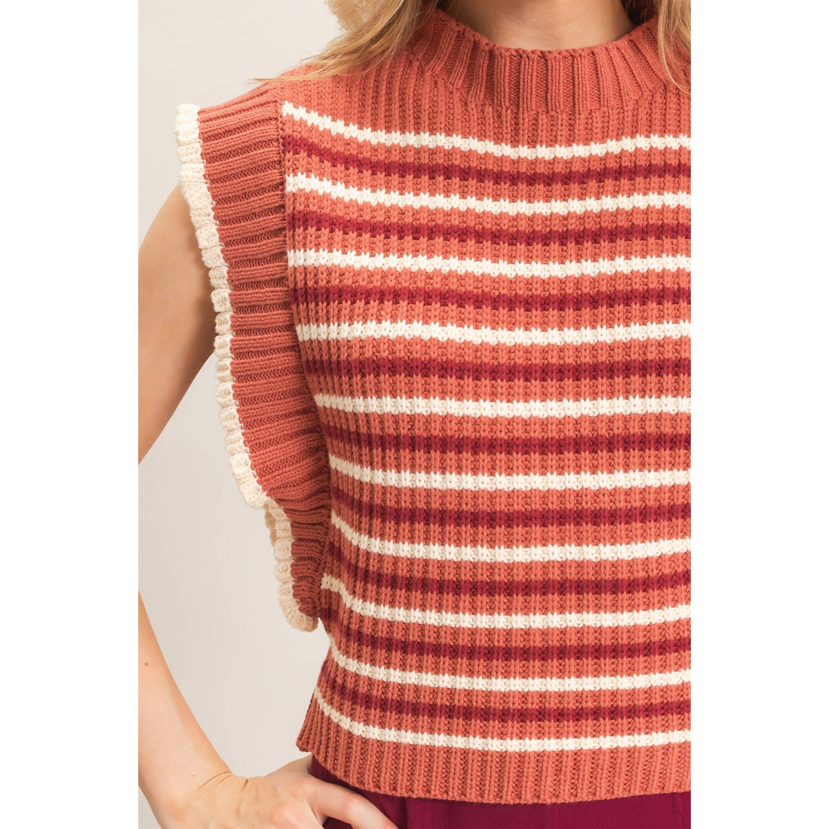 Ribbed Ruffle Sleeve Sweater