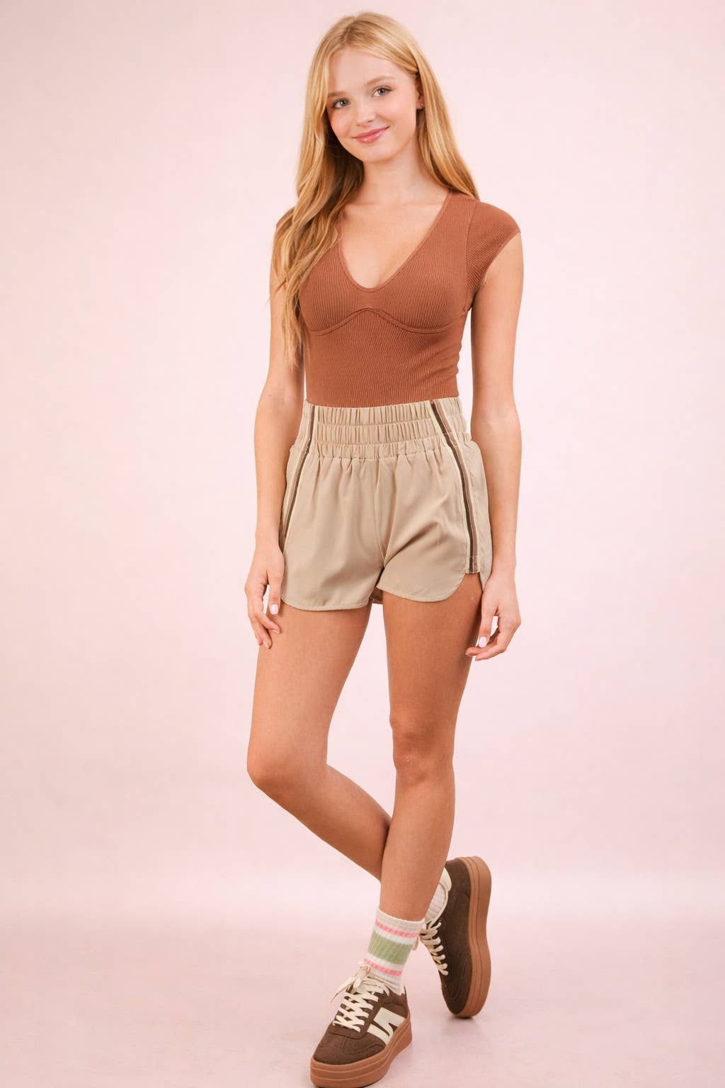 NP70720-Striped Trim Detail Activewear Shorts