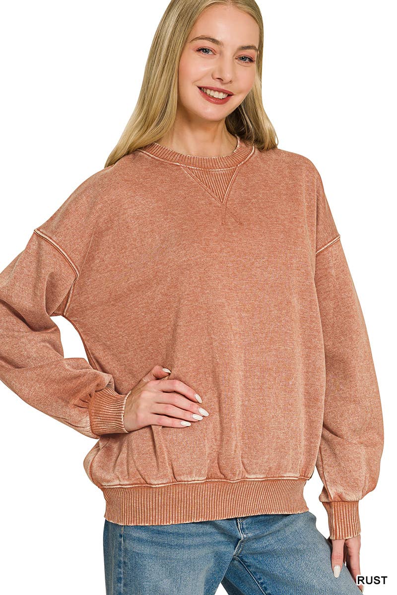 Acid Washed Fleece Oversized Pullover