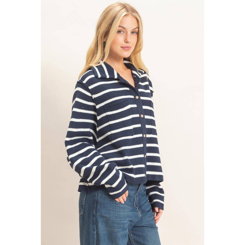 Striped Button Front Cardigan