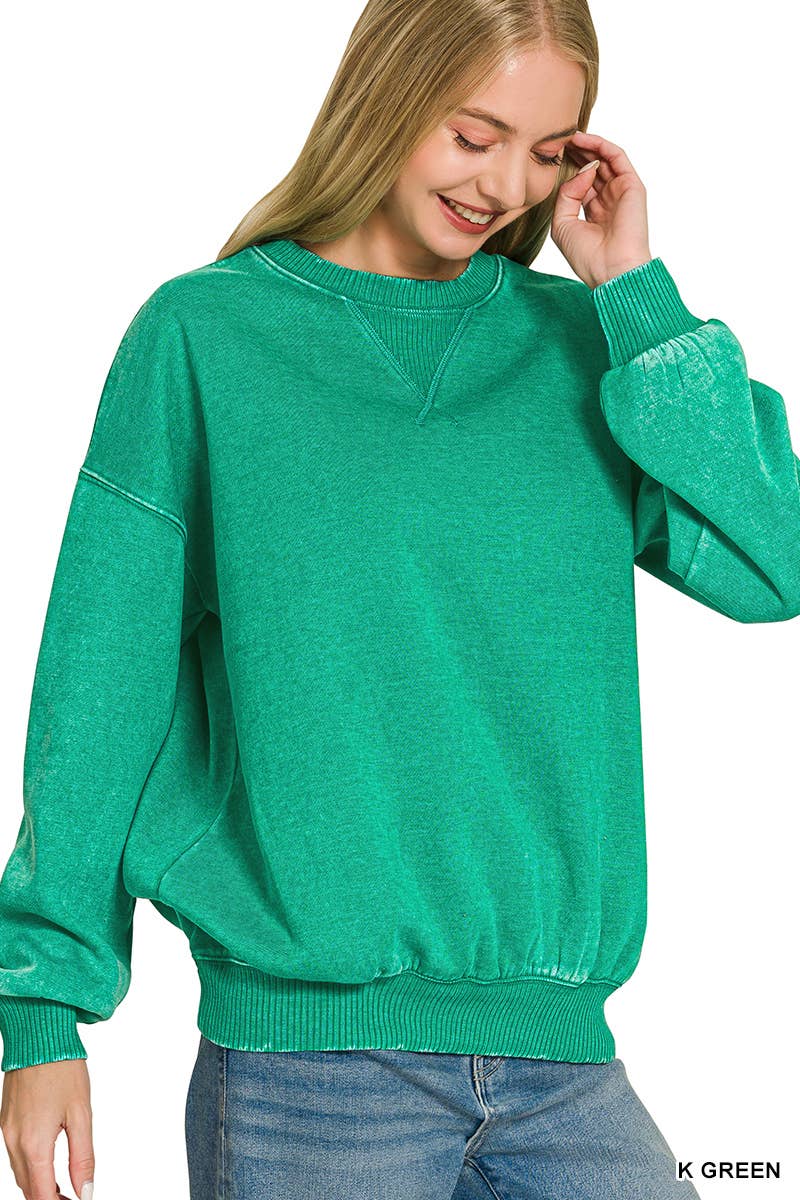 Acid Washed Fleece Oversized Pullover