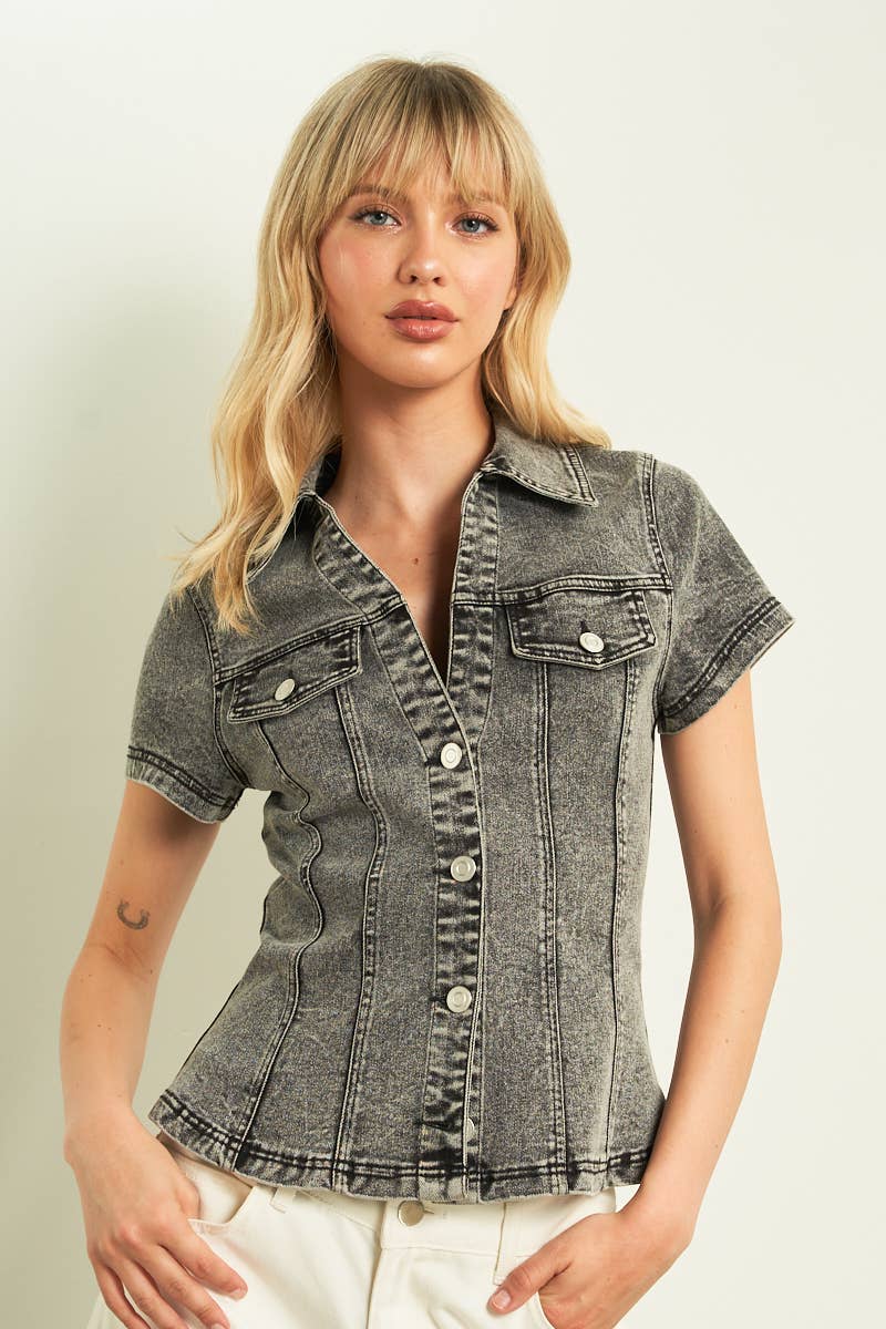 11333-DENIM SHORT SLEEVE COLLAR SHIRTS