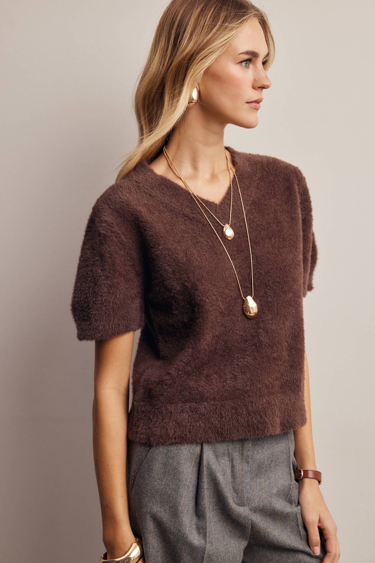 Fuzzy V-Neck Knit Top FSW0105