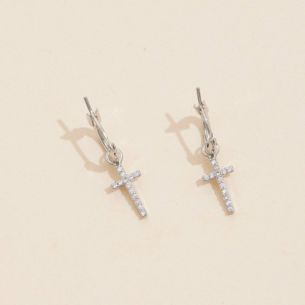 18K Gold Dipped CZ Cross Hoop Earrings