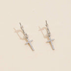 18K Gold Dipped CZ Cross Hoop Earrings