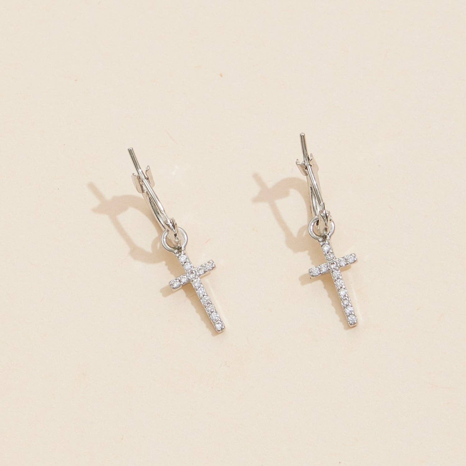 18K Gold Dipped CZ Cross Hoop Earrings