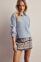 Fuzzy V-Neck Knit Top FSW0105
