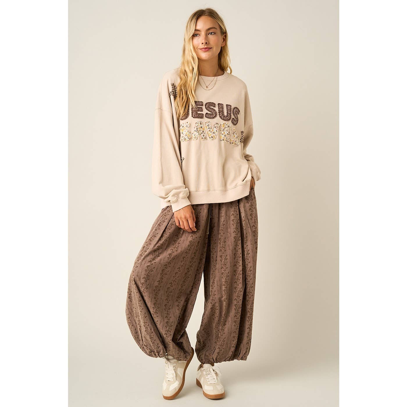 JESUS SAVES PATCHWORK CREW NECK SWEATSHIRT