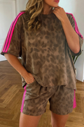 Leopard Priint Striped Trim Shorts Set | S-XL & Plus 1X-4X