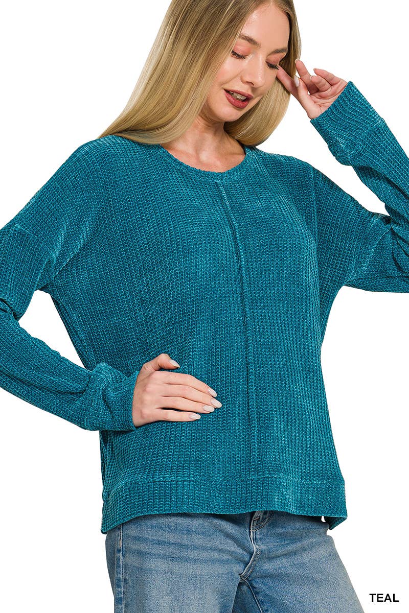 Chenille Waffle Center Seam Sweater Zenana