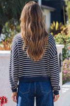 Textured Knit Half Zip Collared Long Sleeve Top