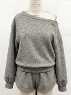 Cozy Off-Shoulder Knit Lounge Short Set