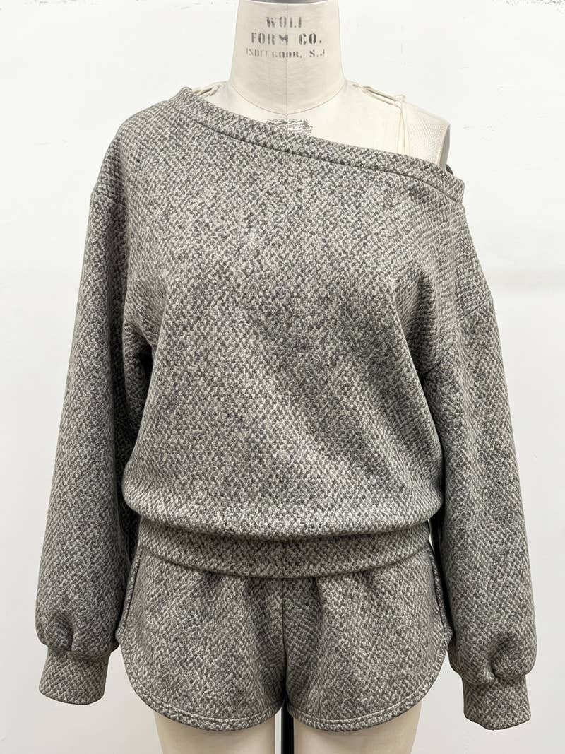 Cozy Off-Shoulder Knit Lounge Short Set