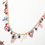 American USA Flag Flip Flop Heart Cross Sunglasses Charm Embellished Necklace