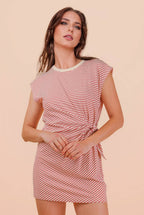 ND31733-Stripe Knit Sleeveless Mini Dress W/ Tie Detail