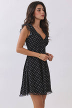 LD57177P - SHORT SLV RUFFLE TIE BACK MINI DRESS