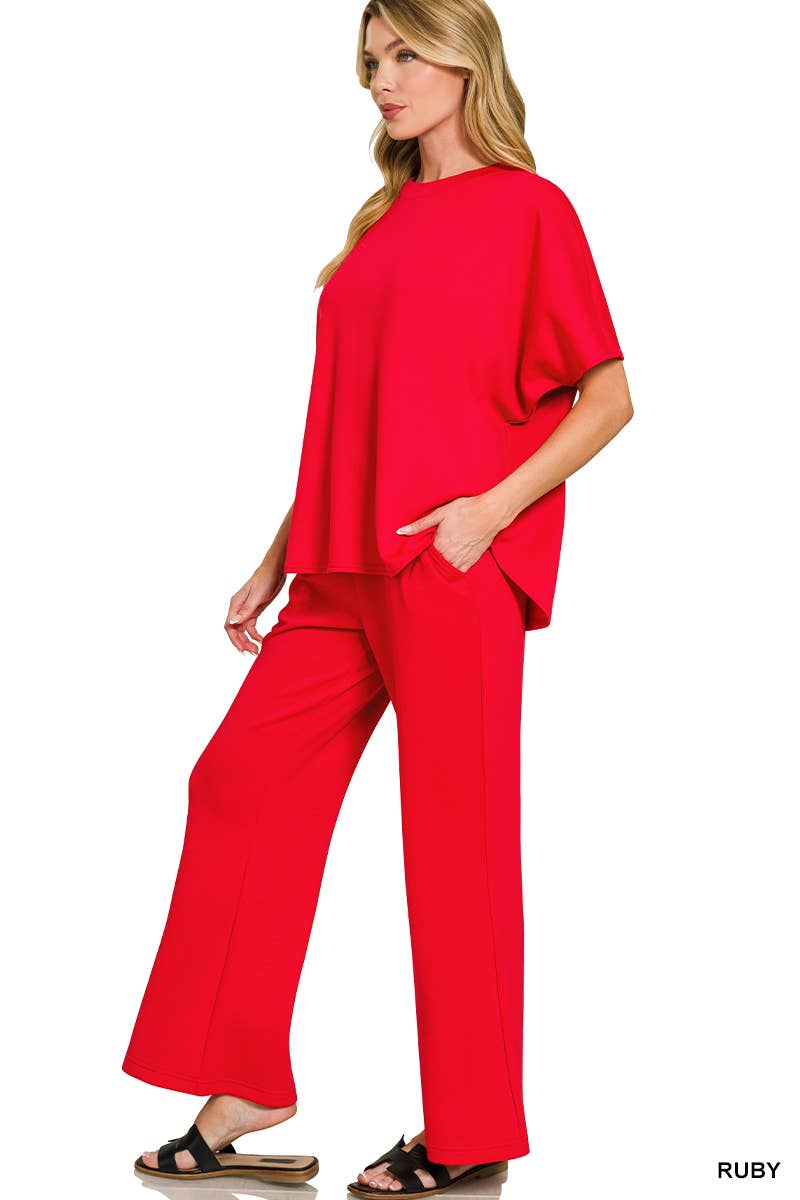 Scuba Curbed Hem Top & Pants Set - Zenana