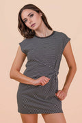 ND31733-Stripe Knit Sleeveless Mini Dress W/ Tie Detail