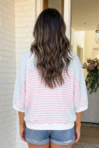 LAS Striped Dolman Sleeve Patchwork Oversize T Shirt (S-XL)