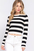 Long Sleeve Crew Neck Stripe Fitted Sweater