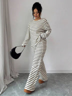 Striped Knit Jumpsuit Boutique Wide Leg Ribbed Loungewear