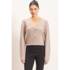 Rhinestone Bow Tie-Front Sweater