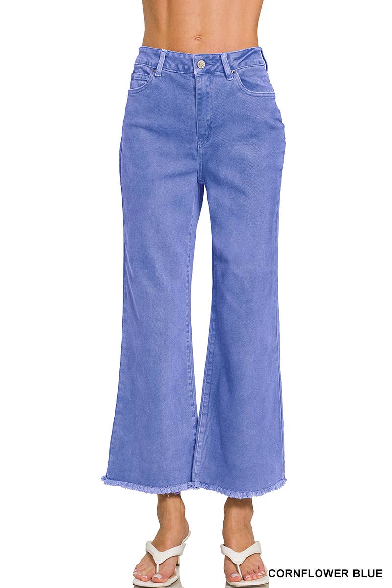 Acid Wash High Waist Frayed Hem Bootcut Pants