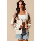 CHECKERED BUTTON FRONT TEXTURED SWEATER CARDIGAN