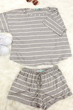 Rayon spandex stripe loose fit short and top set (P16433)