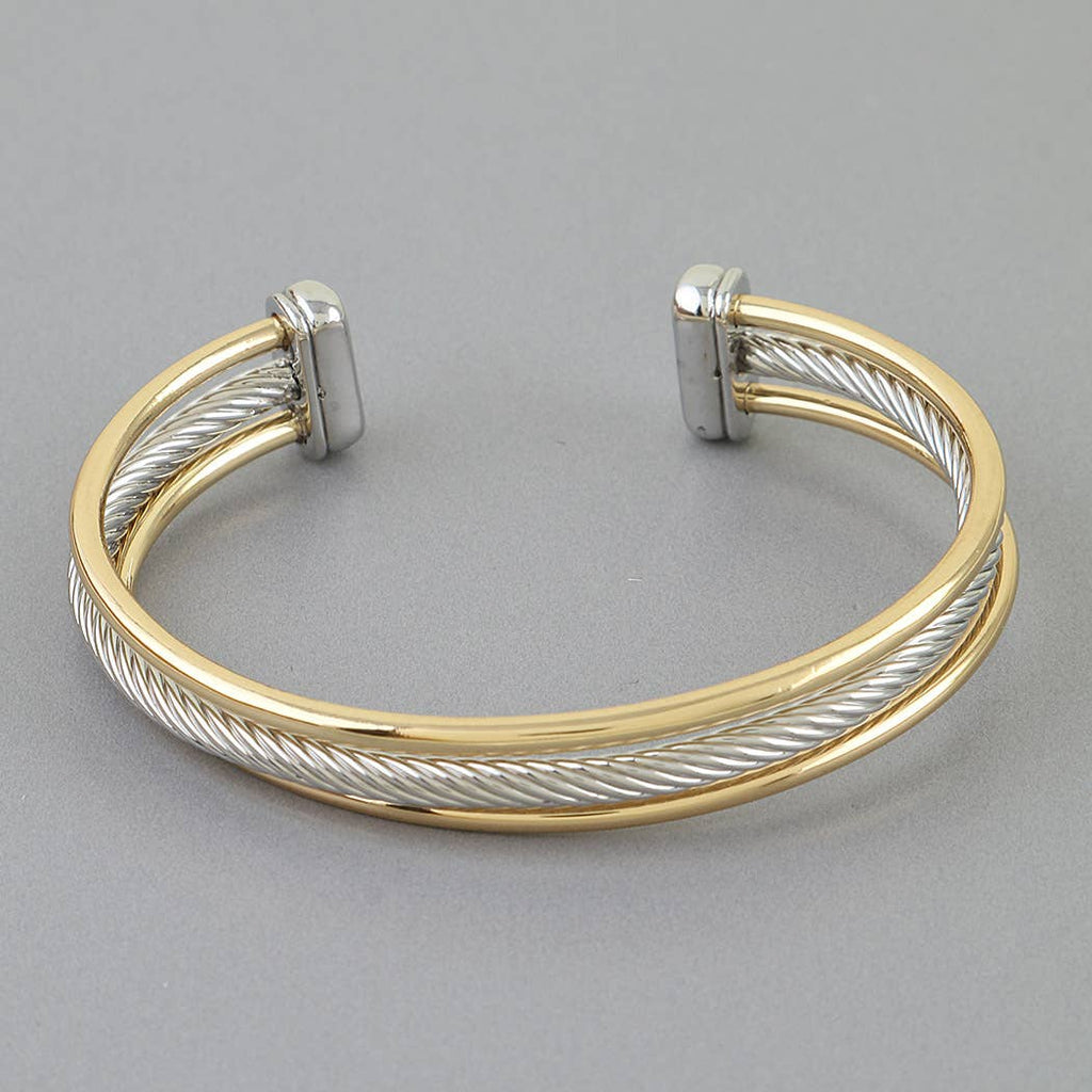 Two Toned Open Twisted Cuff Bracelet