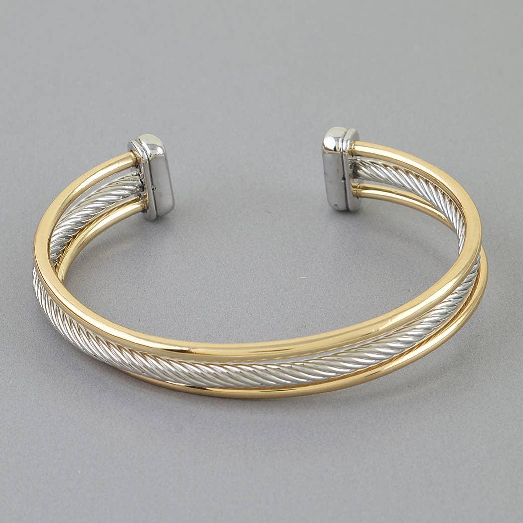 Two Toned Open Twisted Cuff Bracelet