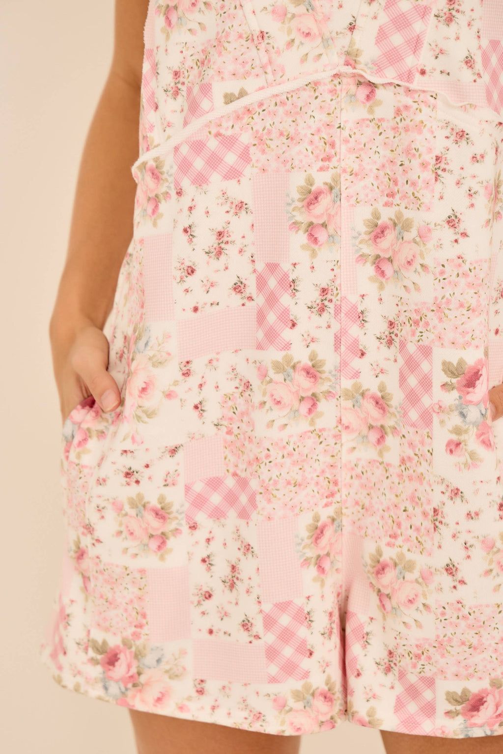 Patchwork Floral & Gingham Print Romper