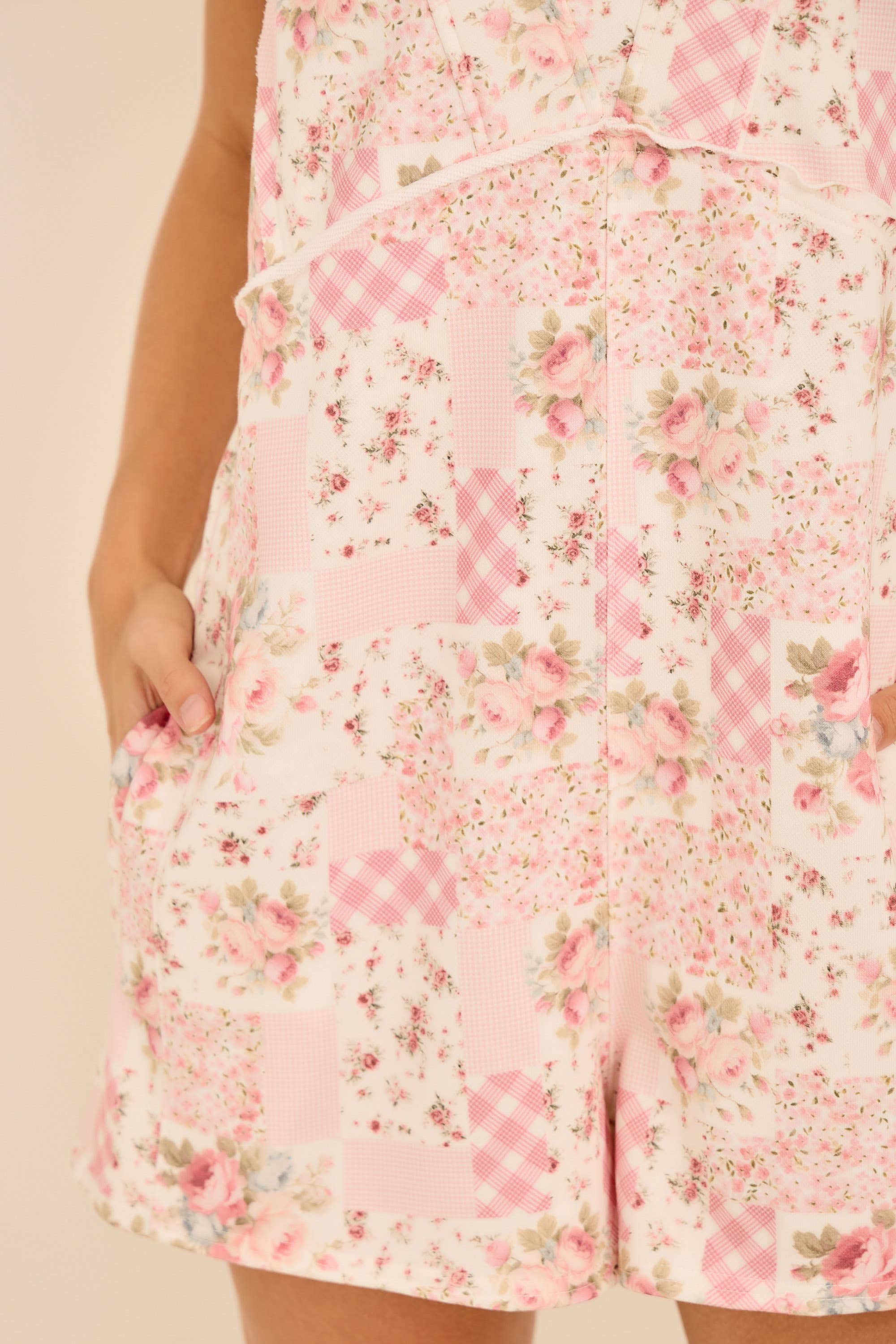 Patchwork Floral & Gingham Print Romper