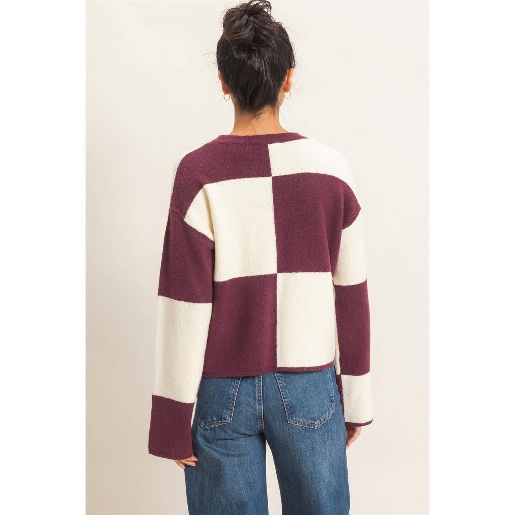 Crew Neck Checkered Sweater